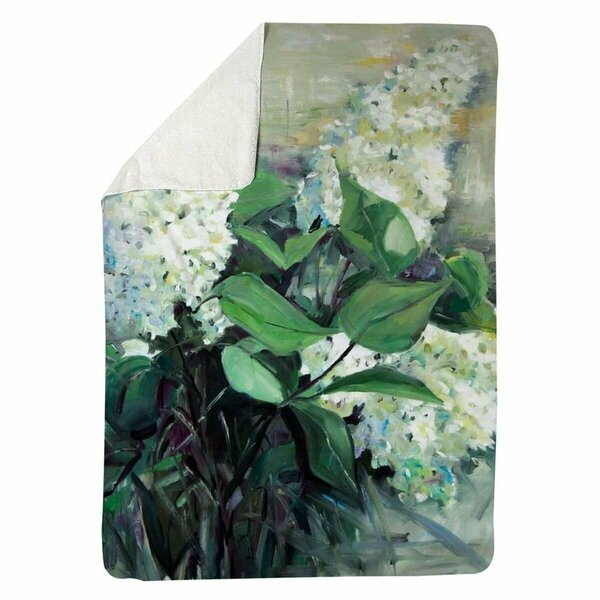 Begin Home Decor 60 x 80 in. White Lilacs-Sherpa Fleece Blanket 5545-6080-FL366